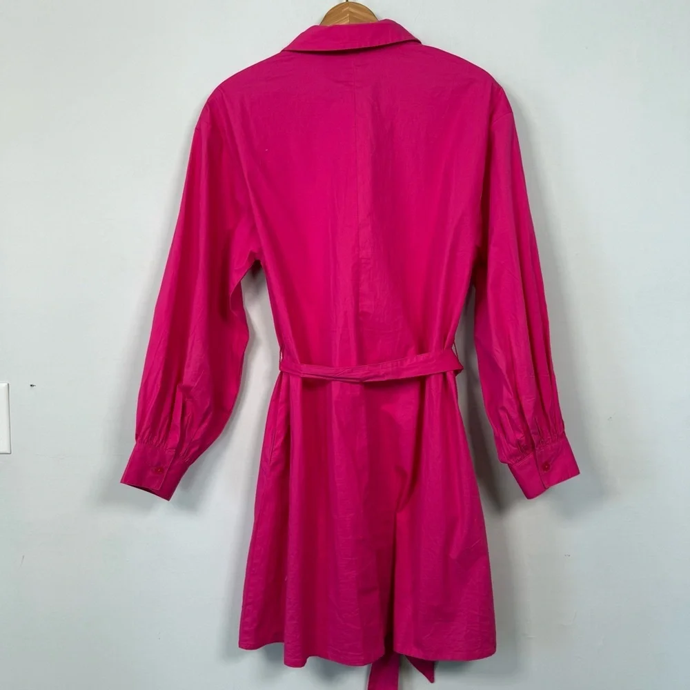 Scoop Women's Hot Pink Balloon Sleeve Shirtdress with Pockets, Size L - Picture 6 of 11